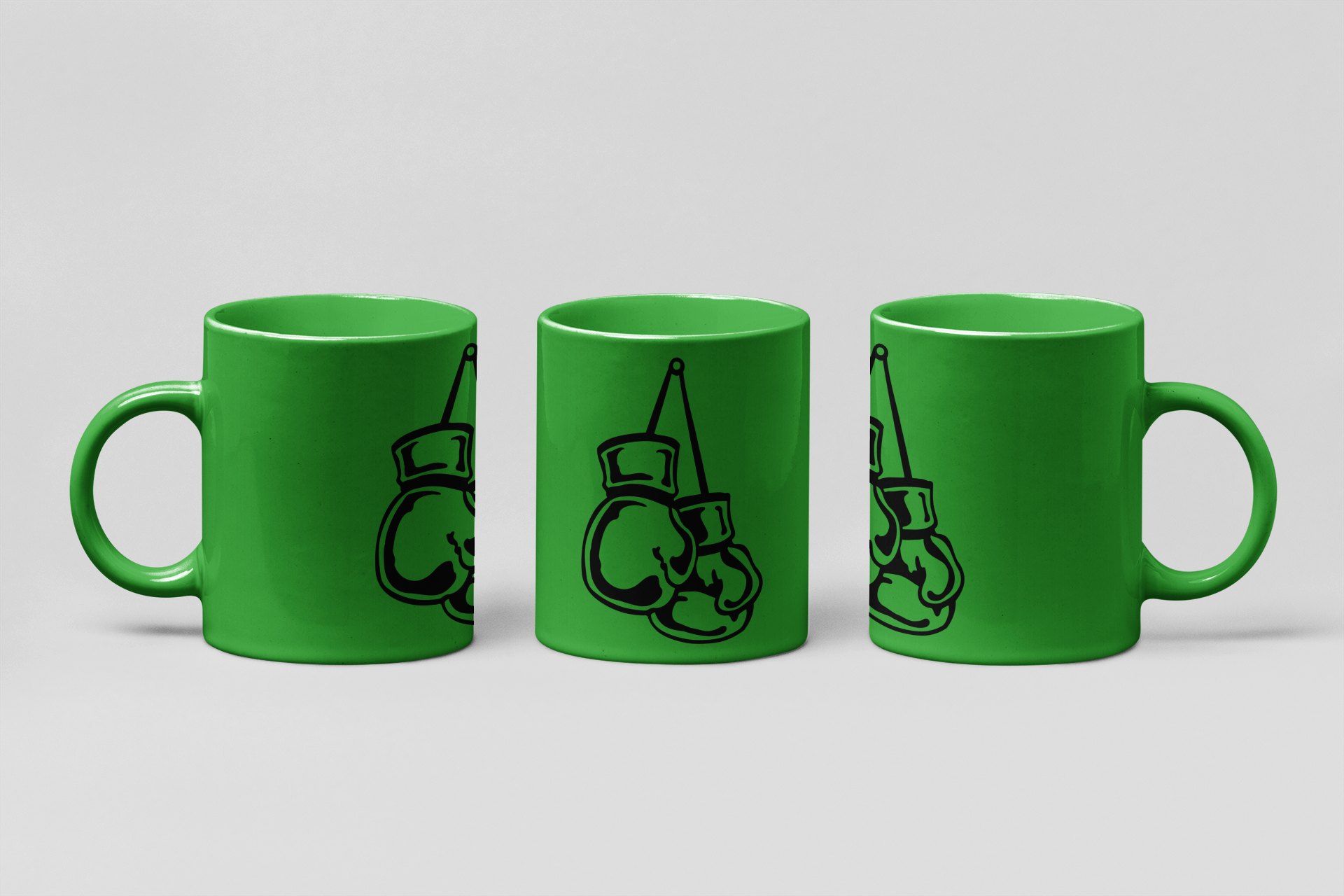 line gloves hanging boxing mug in forest green