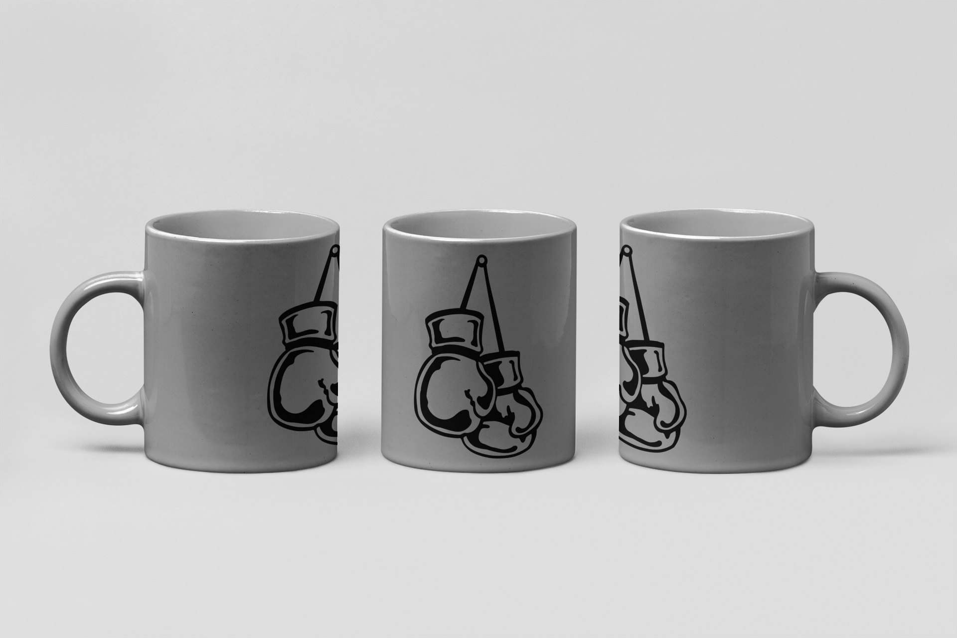 line gloves hanging boxing mug in grey