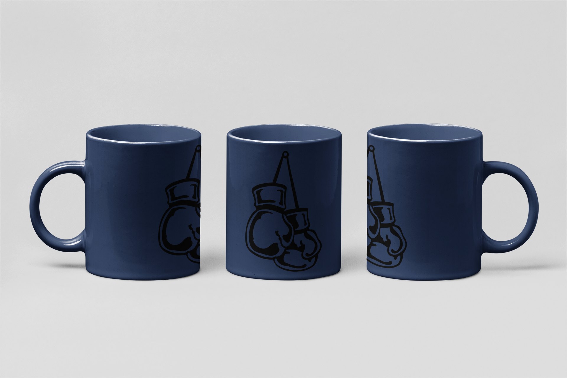 line gloves hanging boxing mug in navy