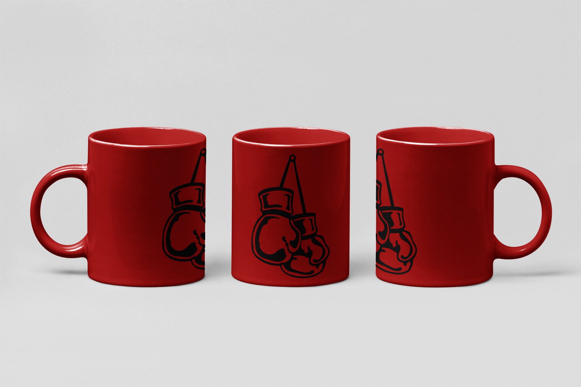 line gloves hanging boxing mug in red