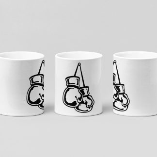 line gloves hanging boxing mug in white