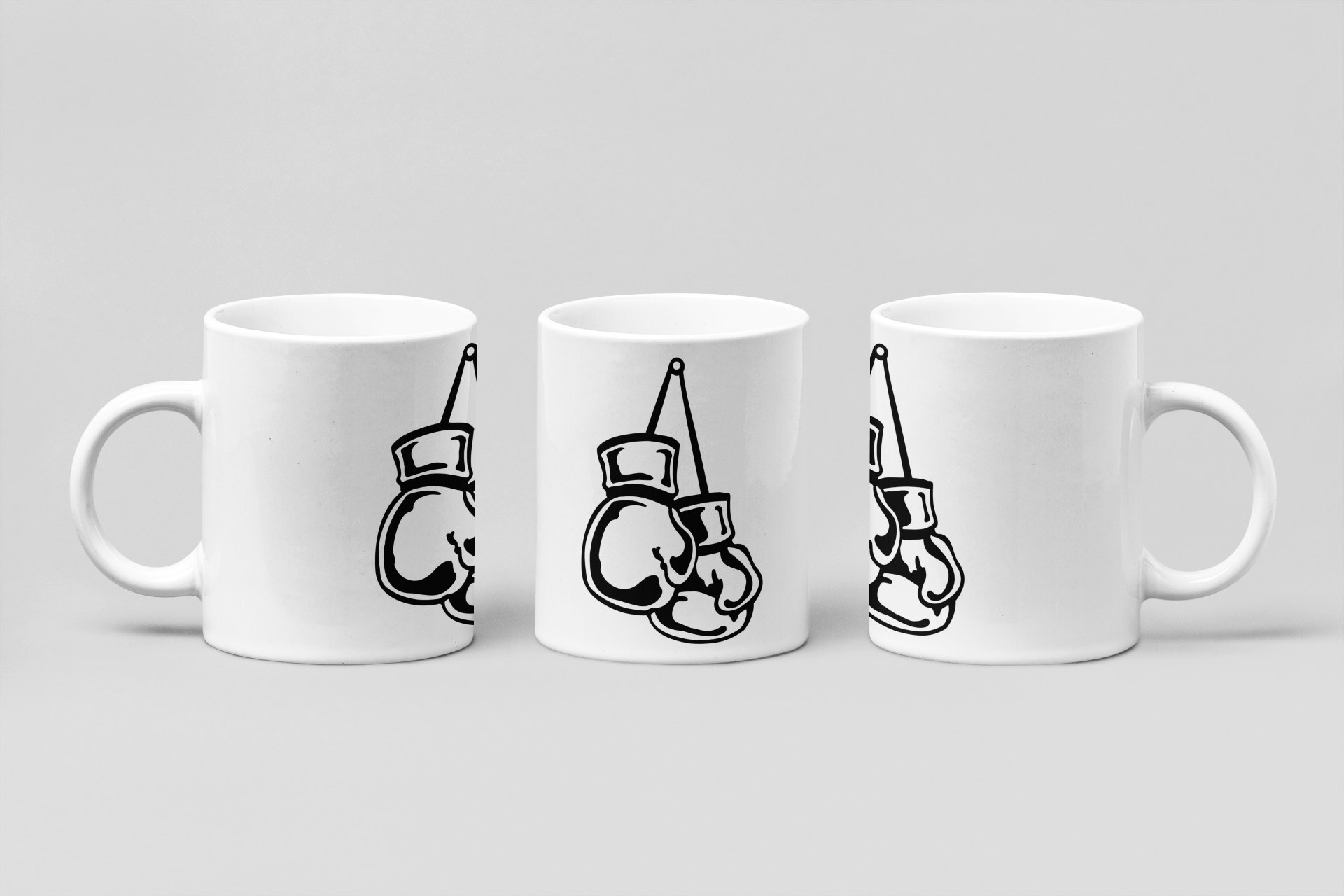 line gloves hanging boxing mug in white
