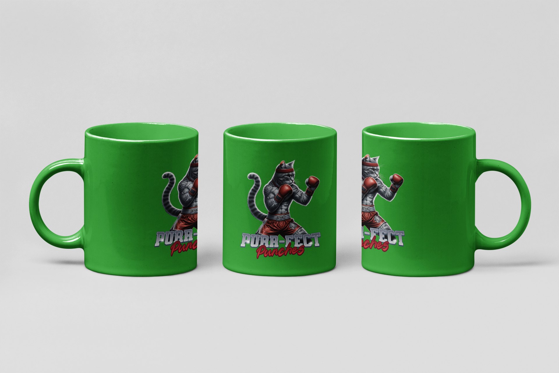 purr-fect punches boxing mug in forest green