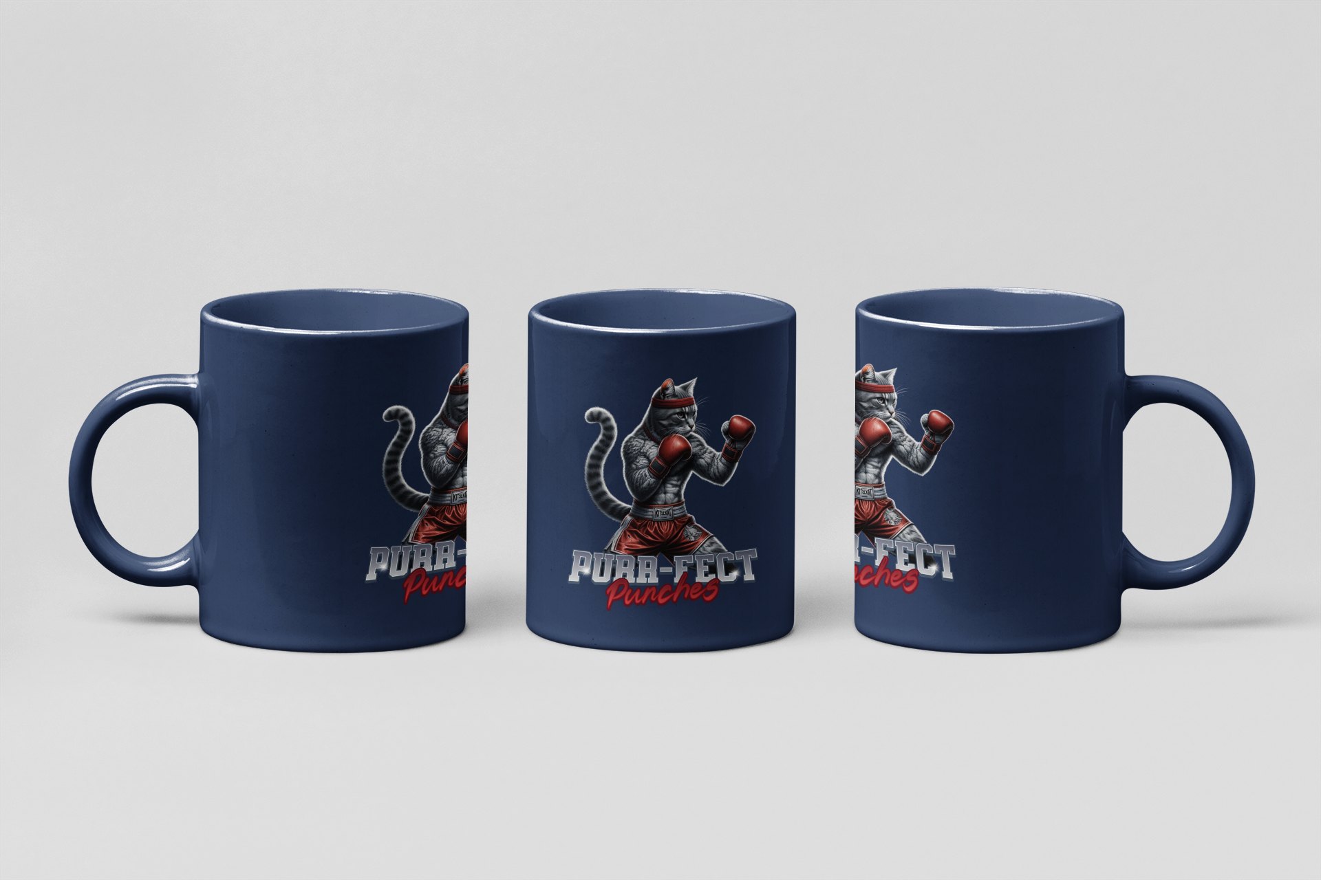 purr-fect punches boxing mug in navy