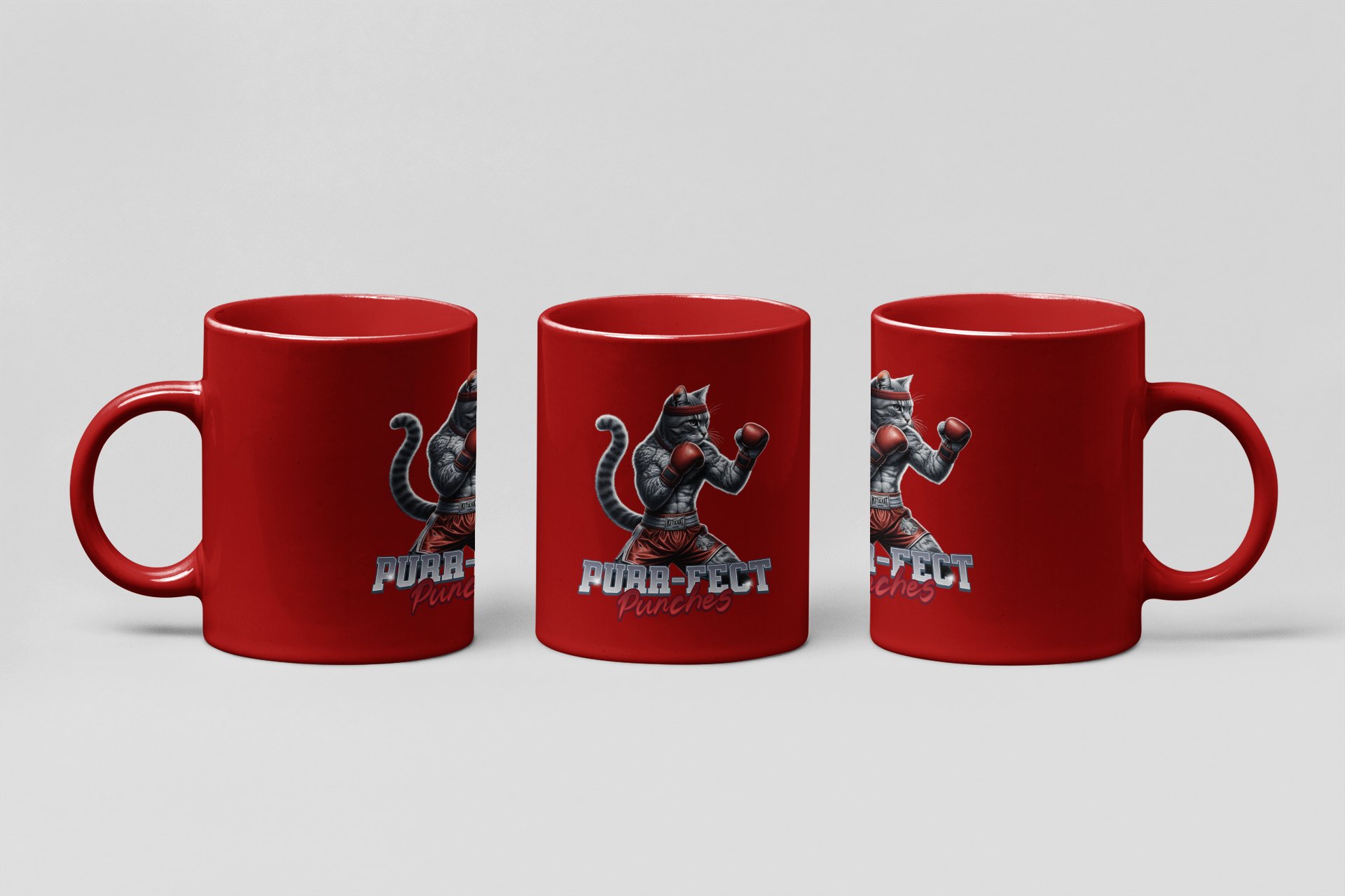 purr-fect punches boxing mug in red