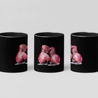 pink watercolour gloves boxing mug in black