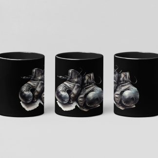 vintage grey gloves boxing mug in black