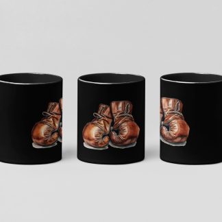 vintage leather gloves boxing mug in black