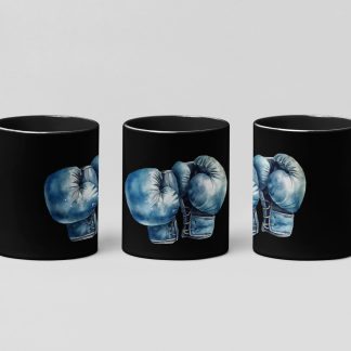 blue painted gloves boxing mug in black
