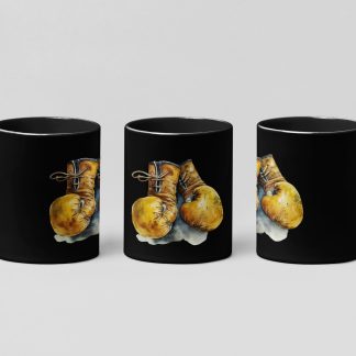 gold vintage gloves boxing mug in black