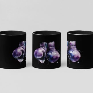 purple watercolour gloves boxing mug in black