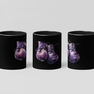 purple leather gloves boxing mug in black
