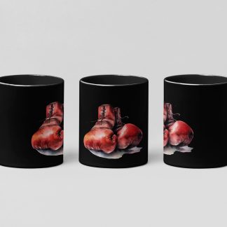 red vintage gloves boxing mug in black