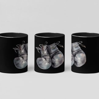 silver grey gloves boxing mug in black