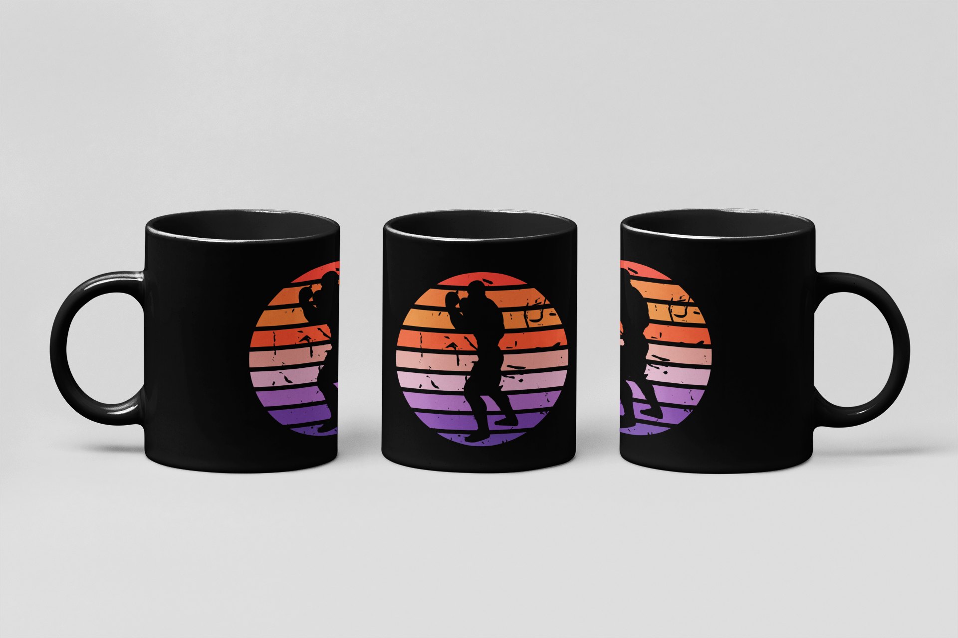 sunset stripe boxer boxing mug in black