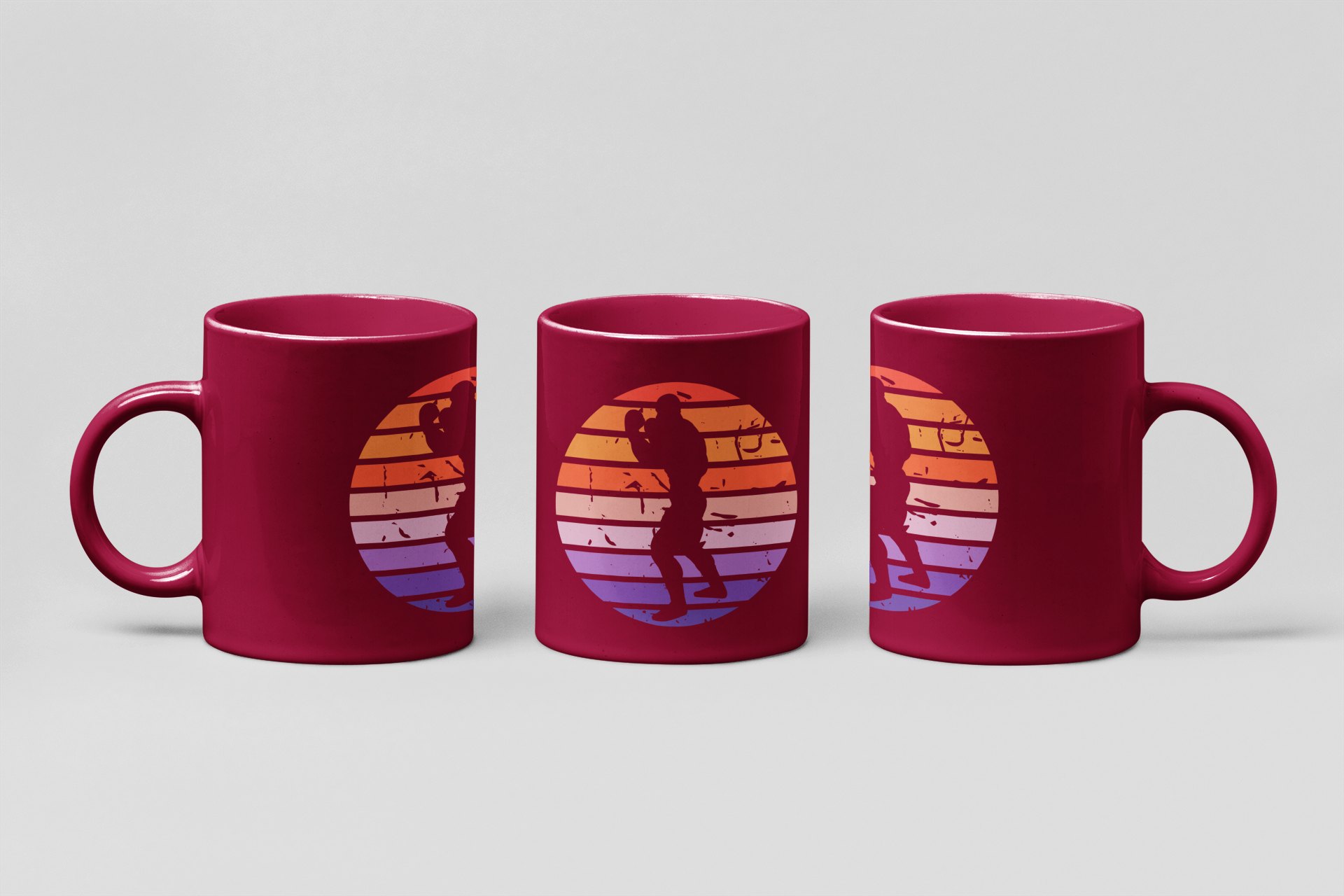 sunset stripe boxer boxing mug in burgundy