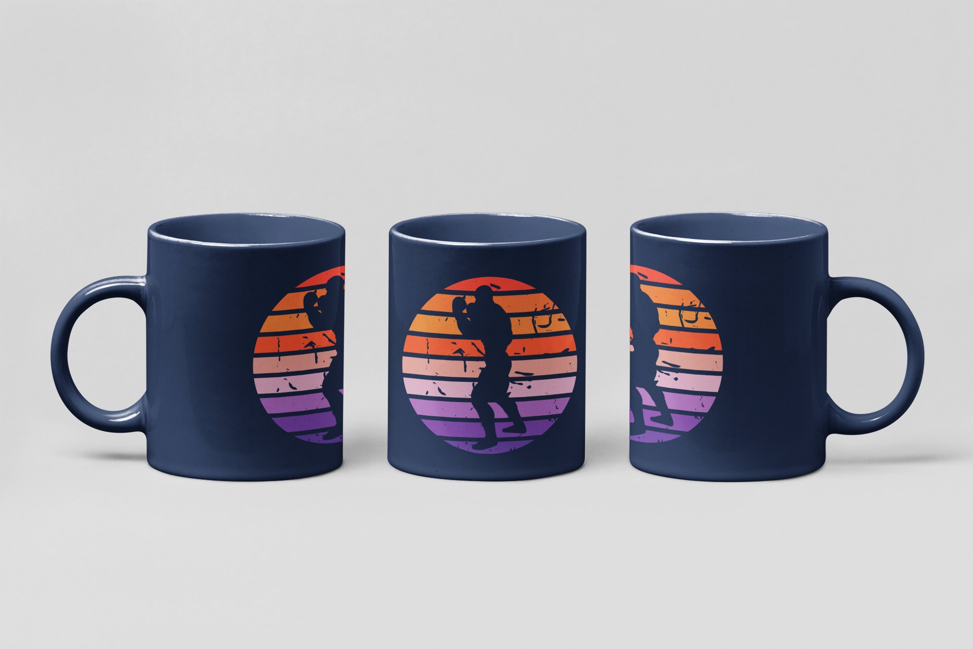 sunset stripe boxer boxing mug in navy