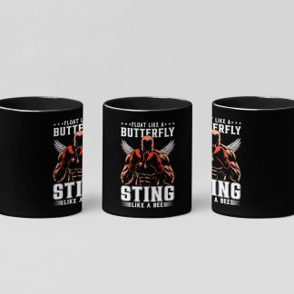 float like a butterfly boxing mug in black