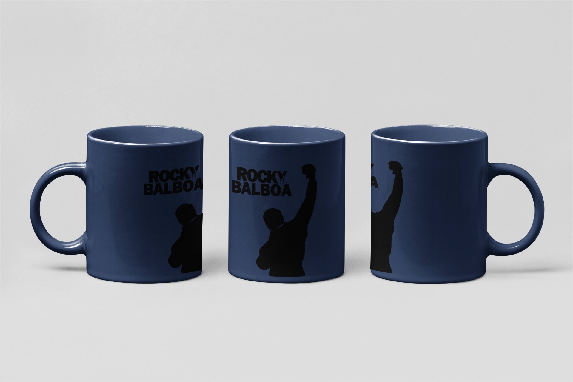 balboa arm raised boxing mug in navy