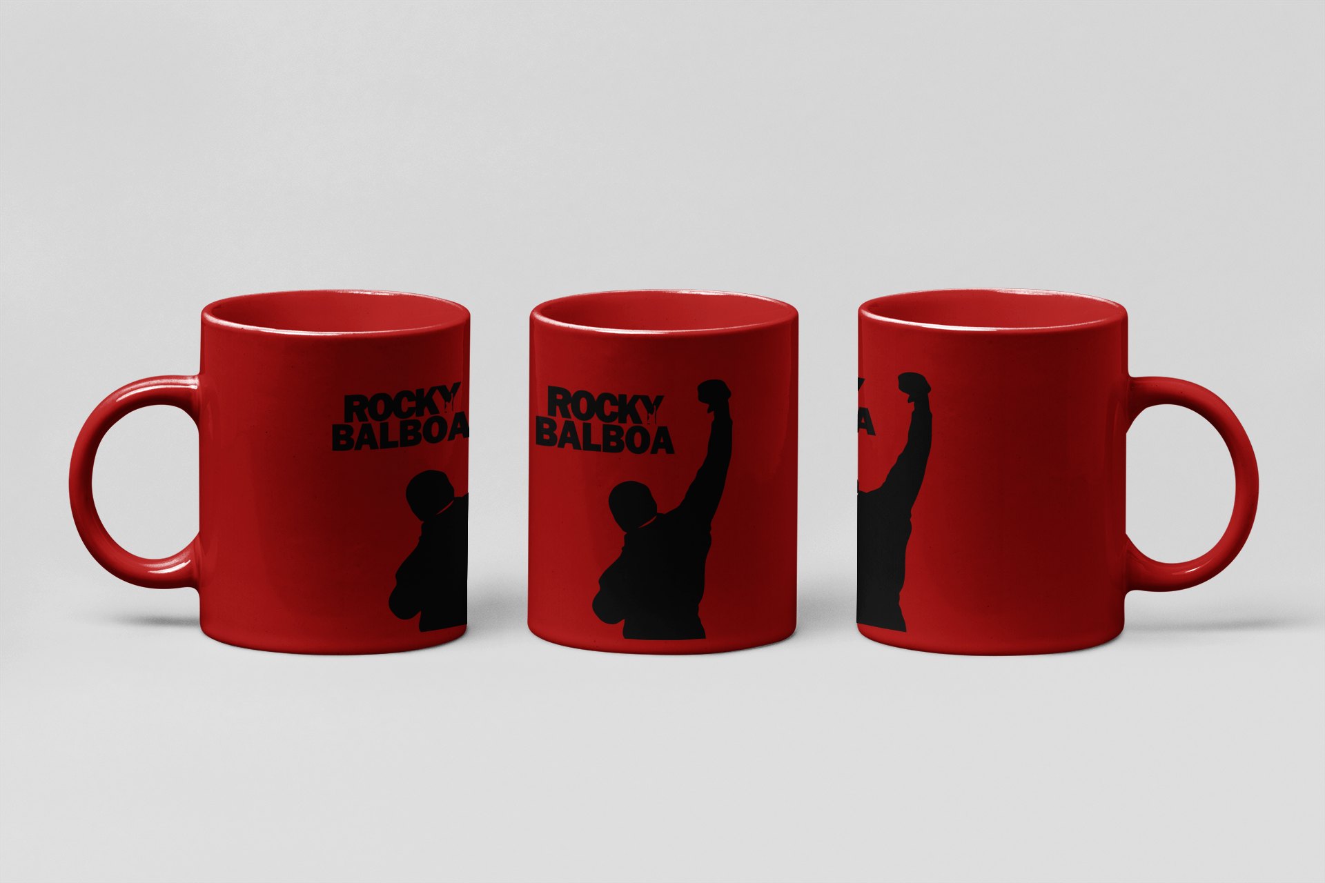 balboa arm raised boxing mug in red