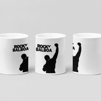 balboa arm raised boxing mug in white