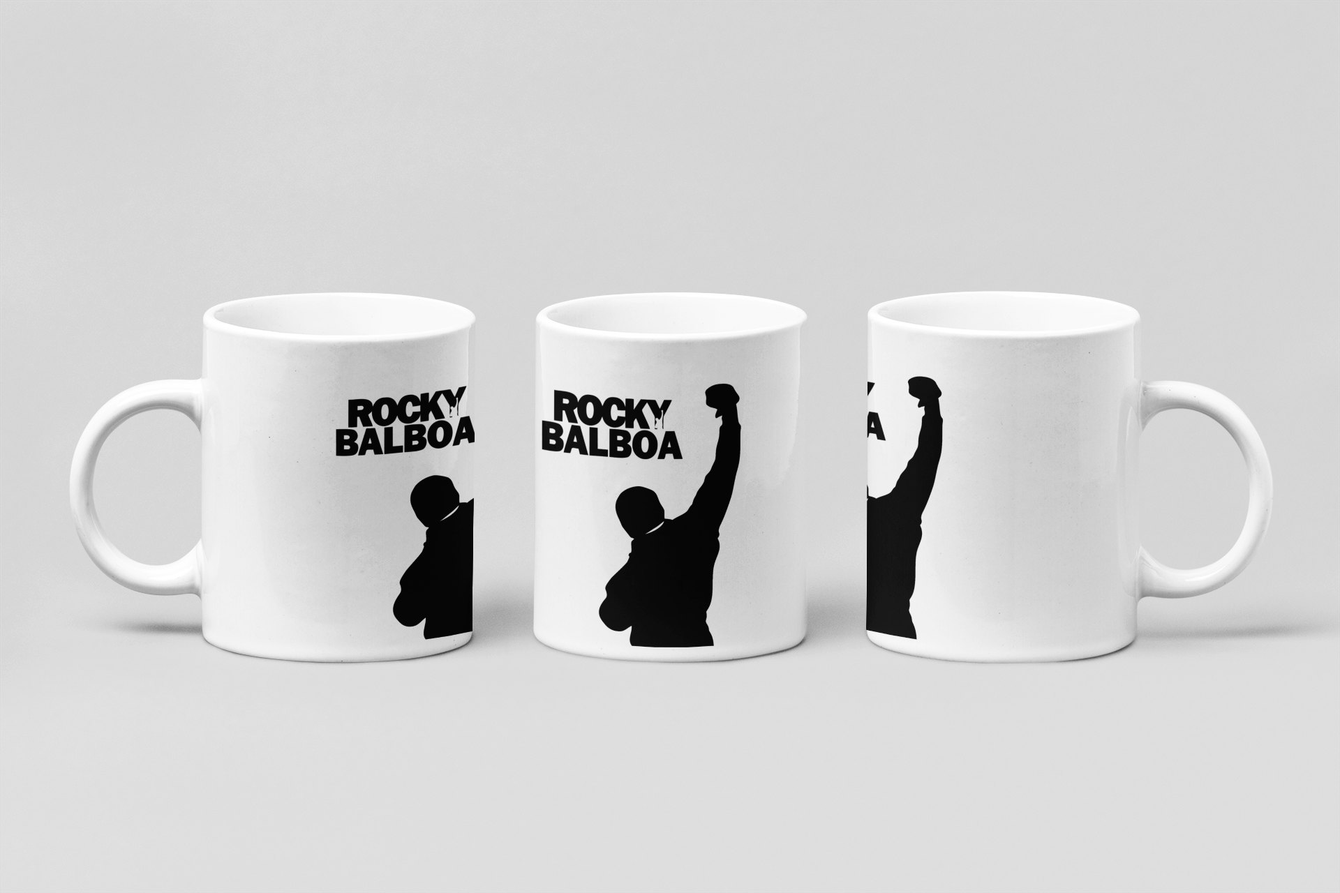balboa arm raised boxing mug in white