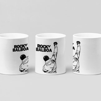 balboa arm raised outline boxing mug in white