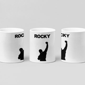 rocky arm raised boxing mug in white