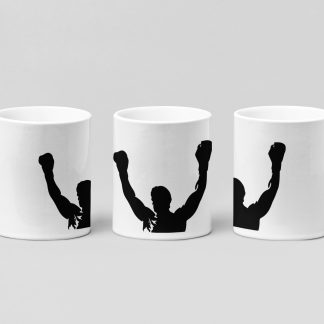 both arms raised boxing mug in white