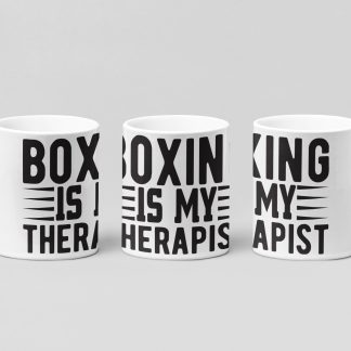 boxing is my therapist bold boxing mug in white