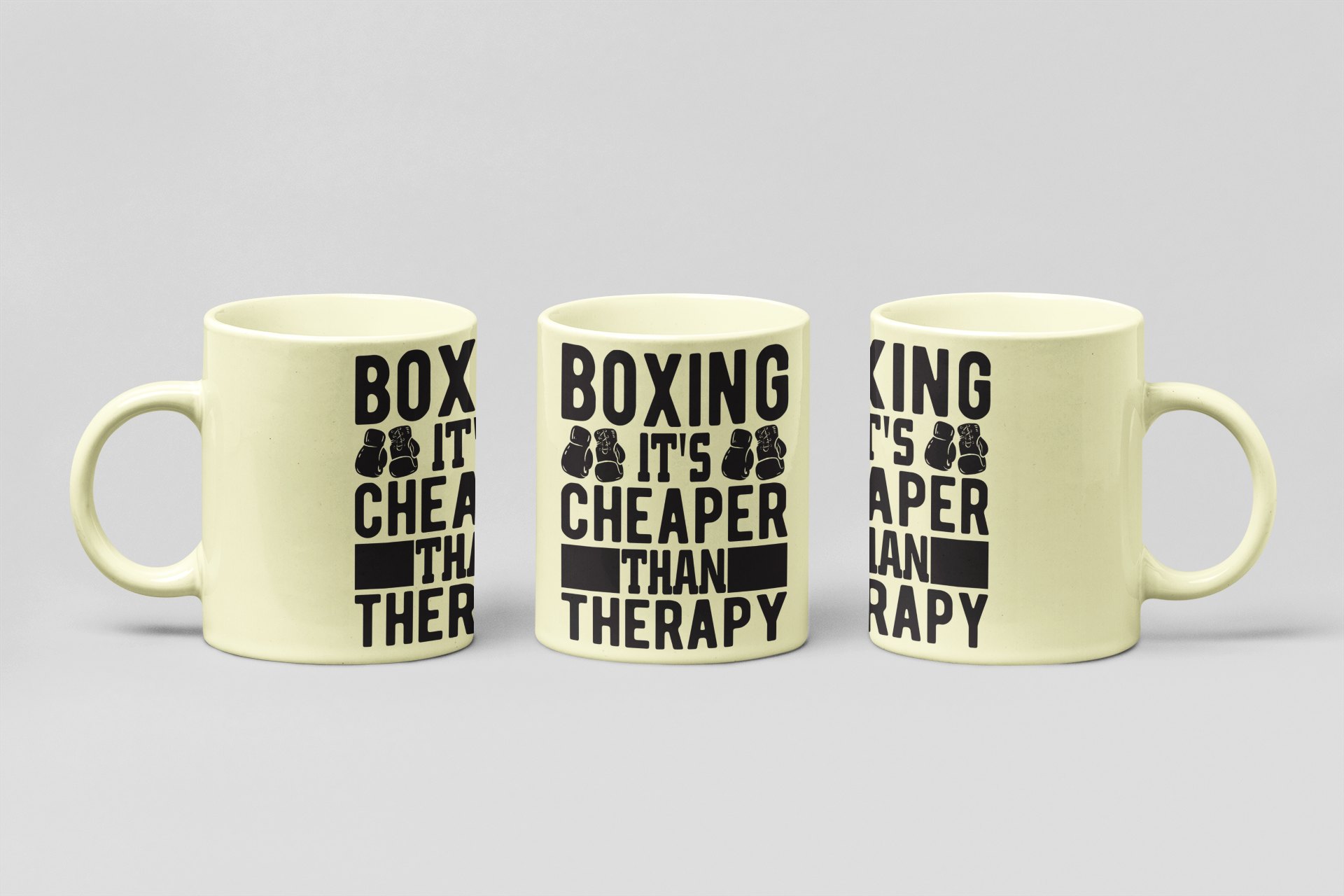 cheaper than therapy gloves boxing mug in cream