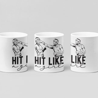 hit like a girl sparring boxing mug in white