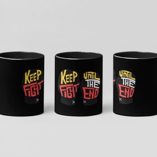 keep fighting until the end boxing mug in black