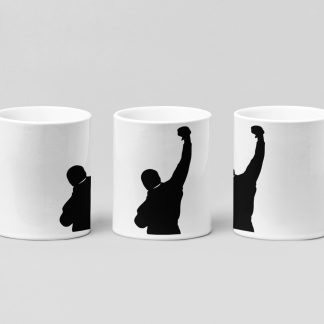 raised fist silhouette boxing mug in white