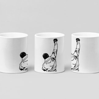 raised fist outline boxing mug in white