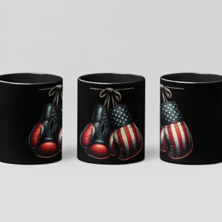 Hanging Gloves boxing mug in black