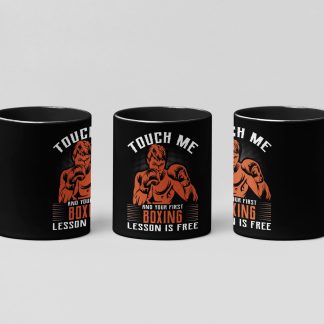 Touch Me Orange Fighter boxing mug in black
