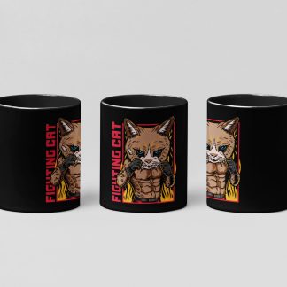 King Cat Lynx Fighter boxing mug in black