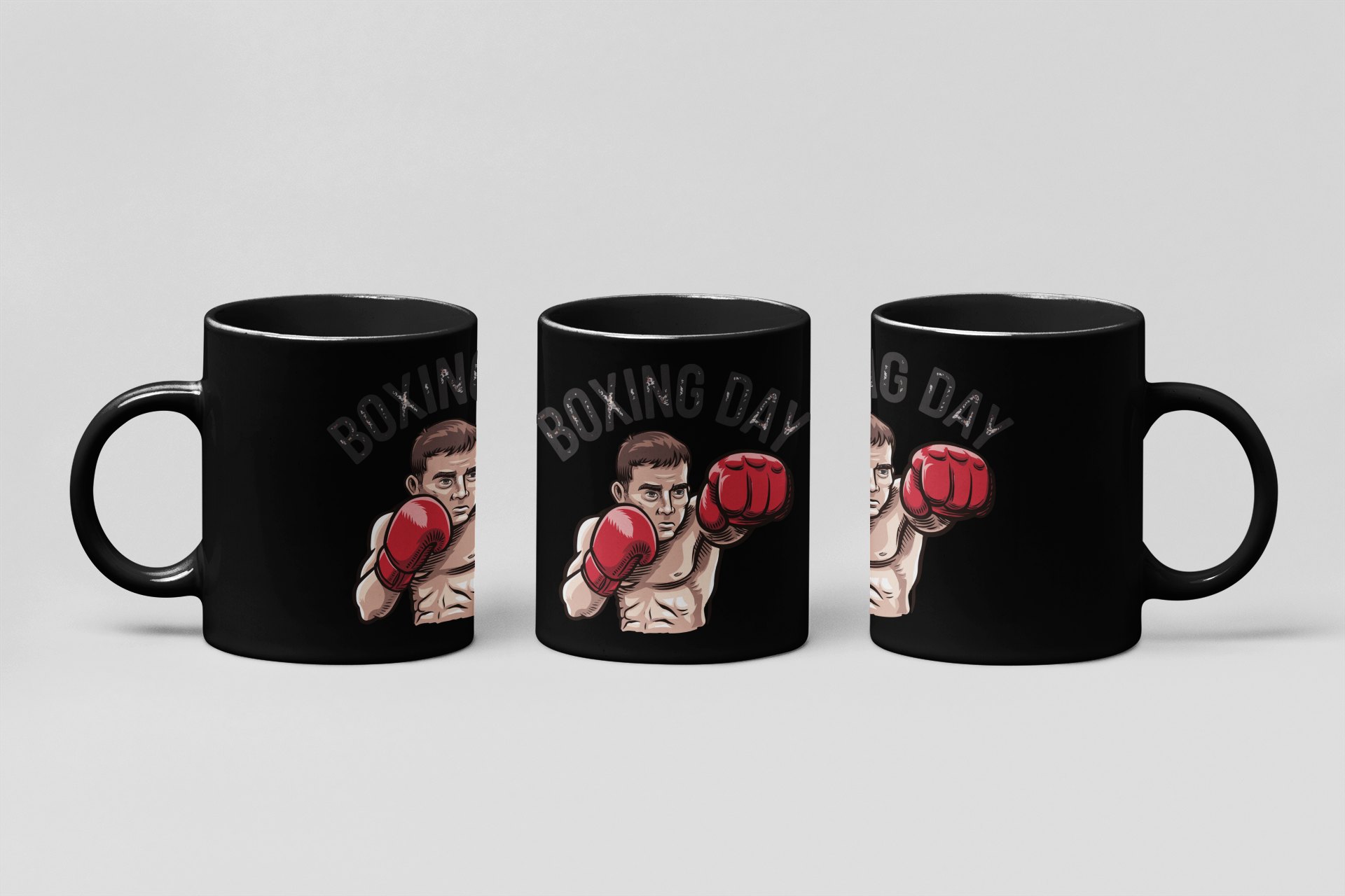 Boxing Day Cartoon boxing mug in black