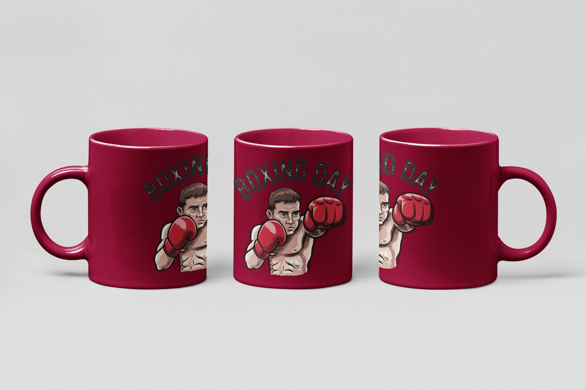 Boxing Day Cartoon boxing mug in burgundy
