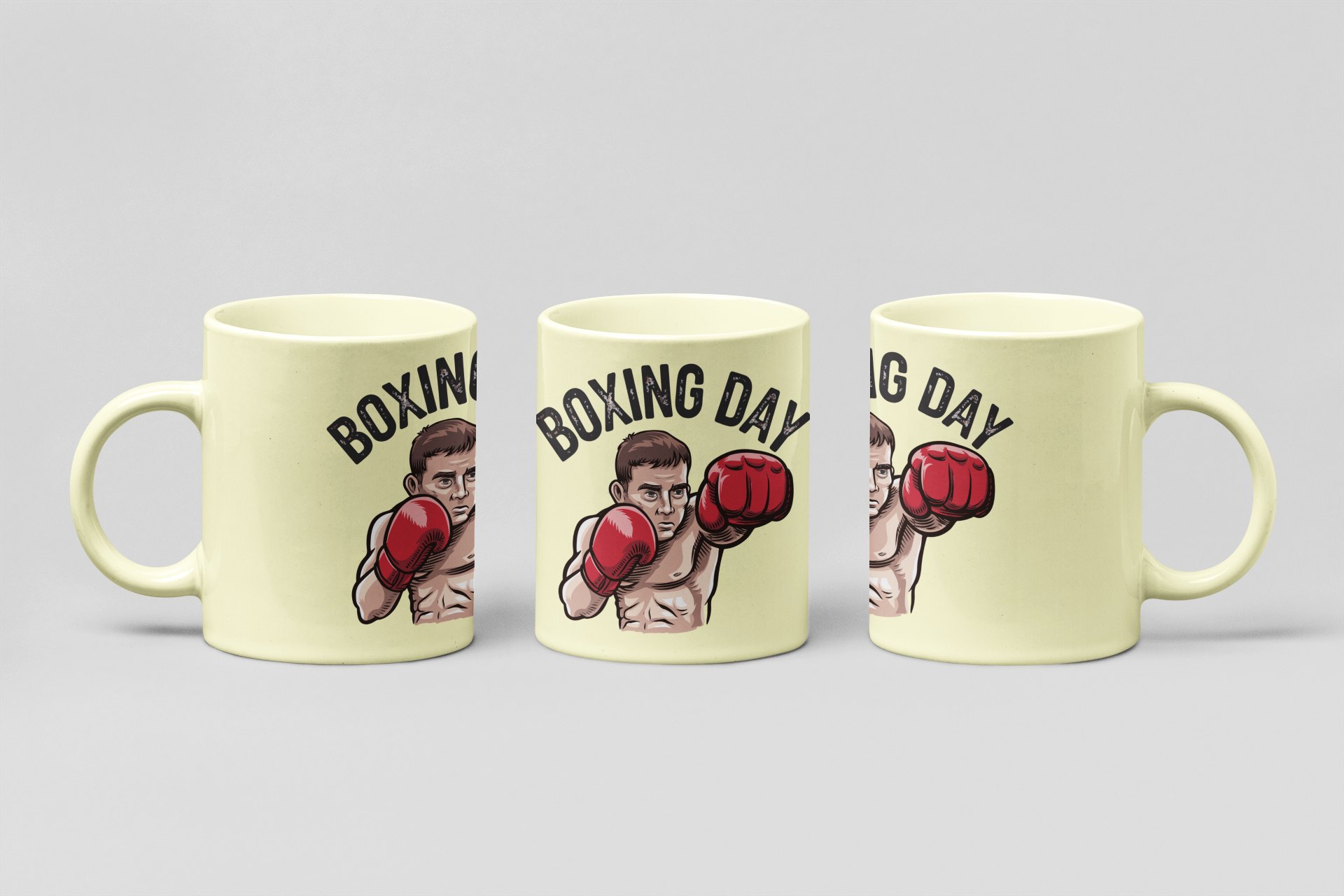 Boxing Day Cartoon boxing mug in cream