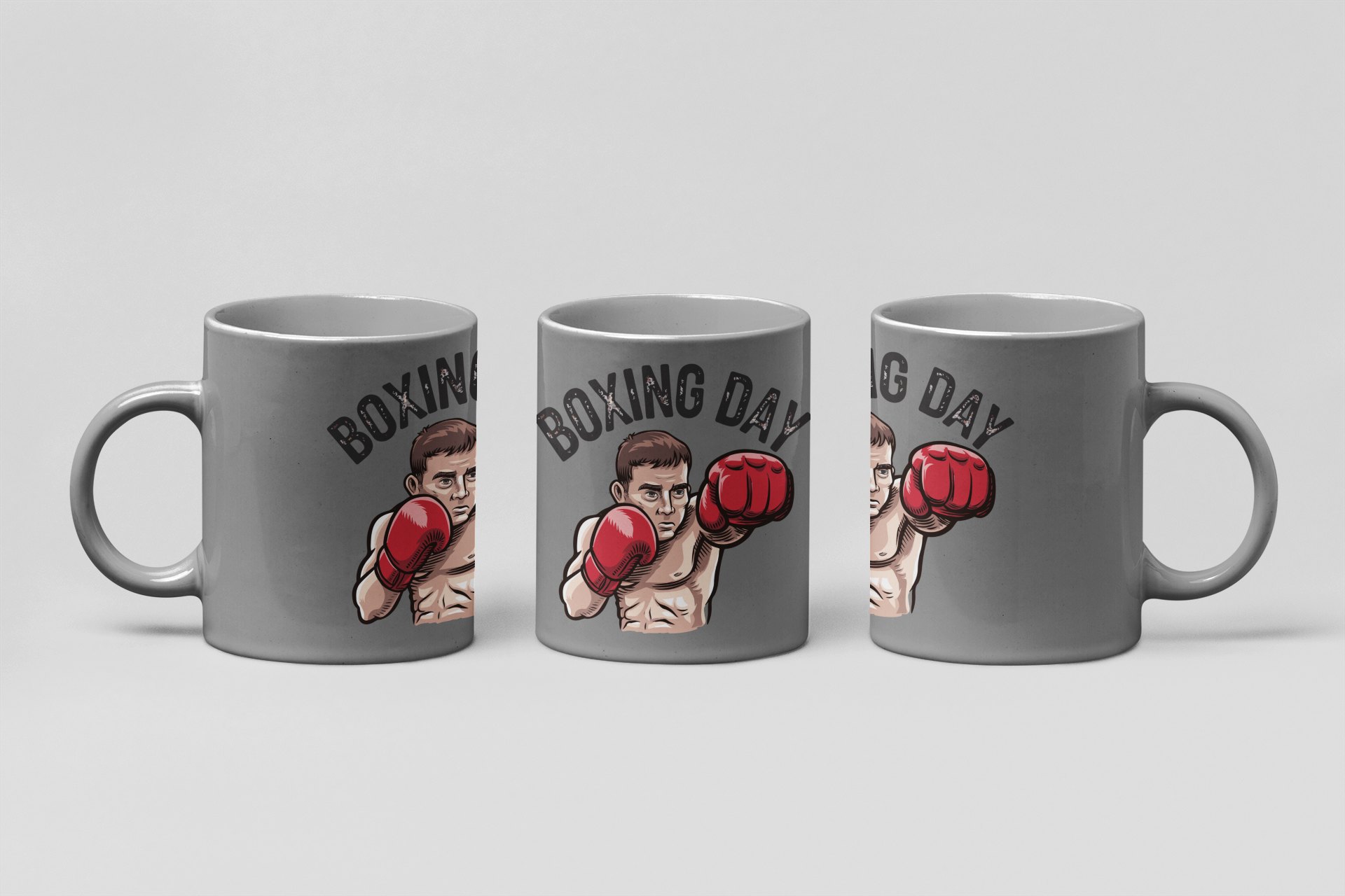 Boxing Day Cartoon boxing mug in grey