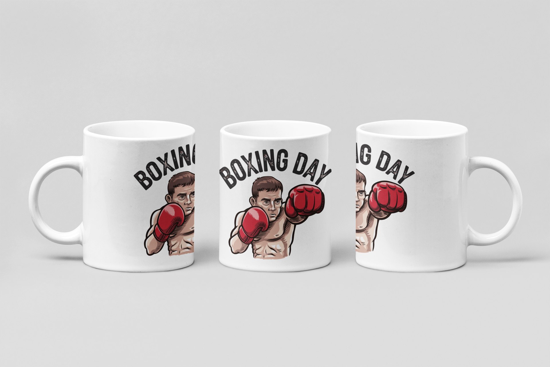 Boxing Day Cartoon boxing mug in white