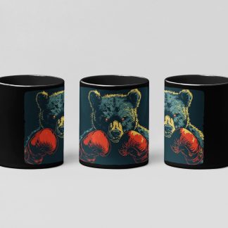 Grizzly Bear Boxer boxing mug in black