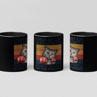 I Hug My Cat Retro boxing mug in black