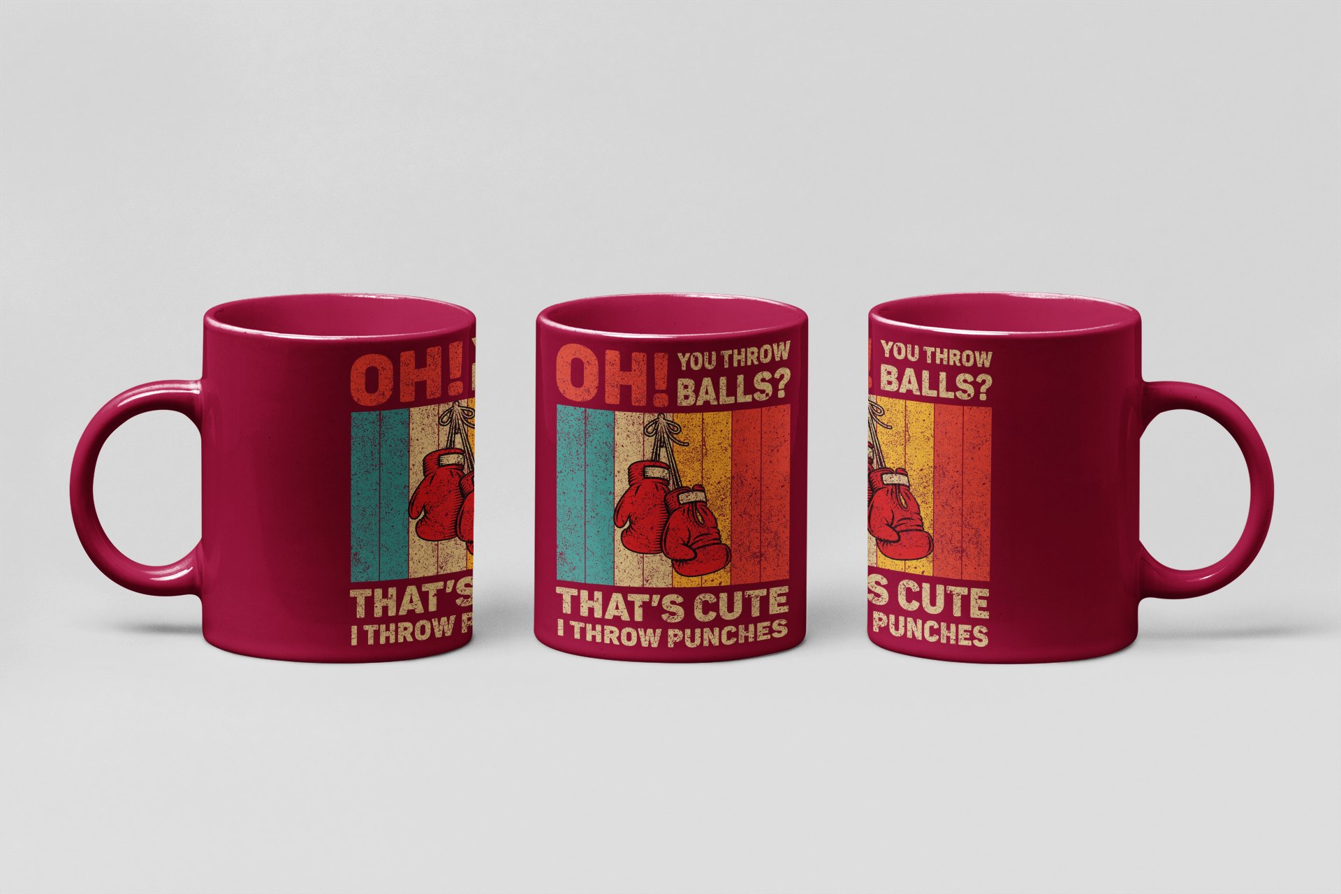 Oh You Throw Balls Retro boxing mug in burgundy