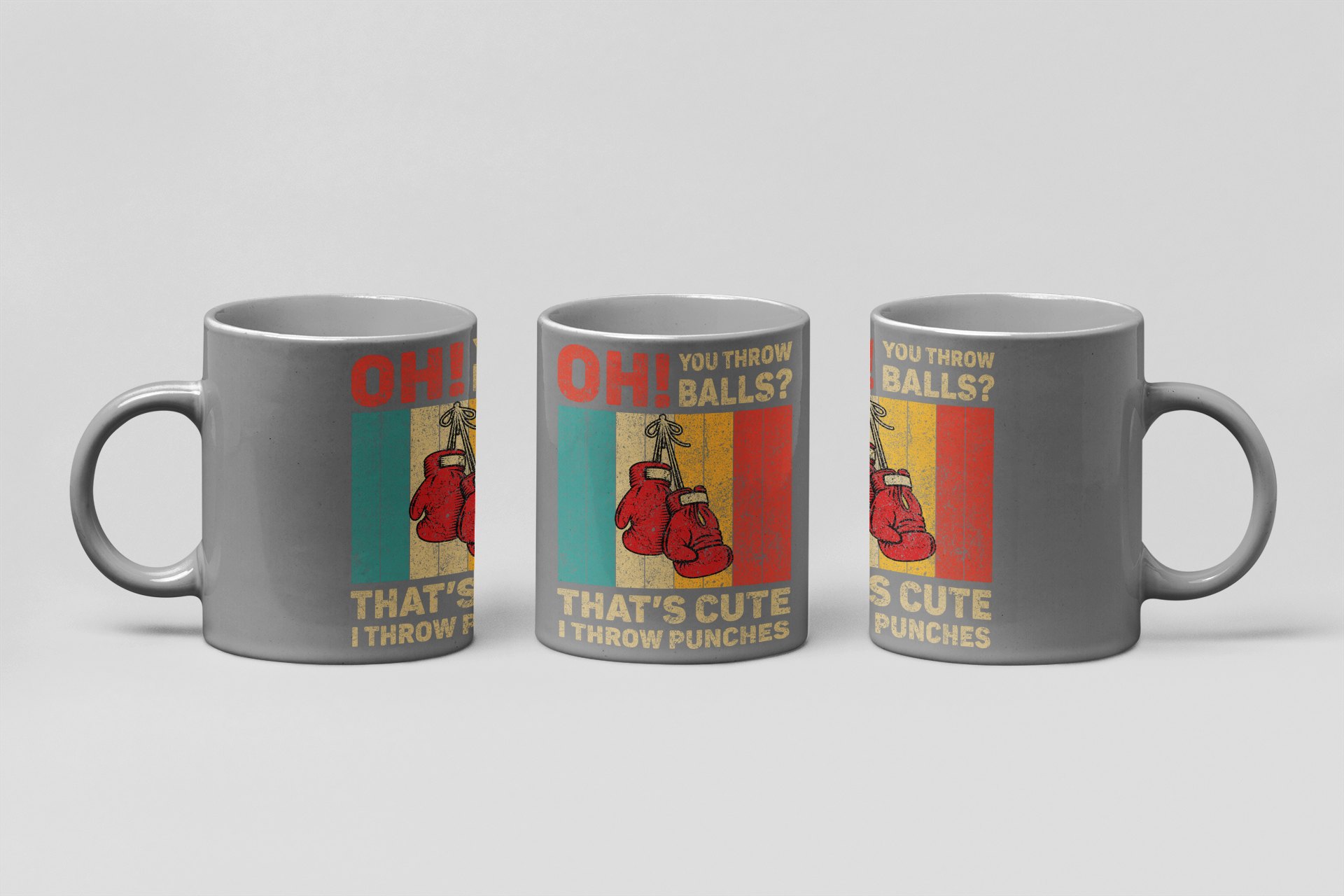 Oh You Throw Balls Retro boxing mug in grey