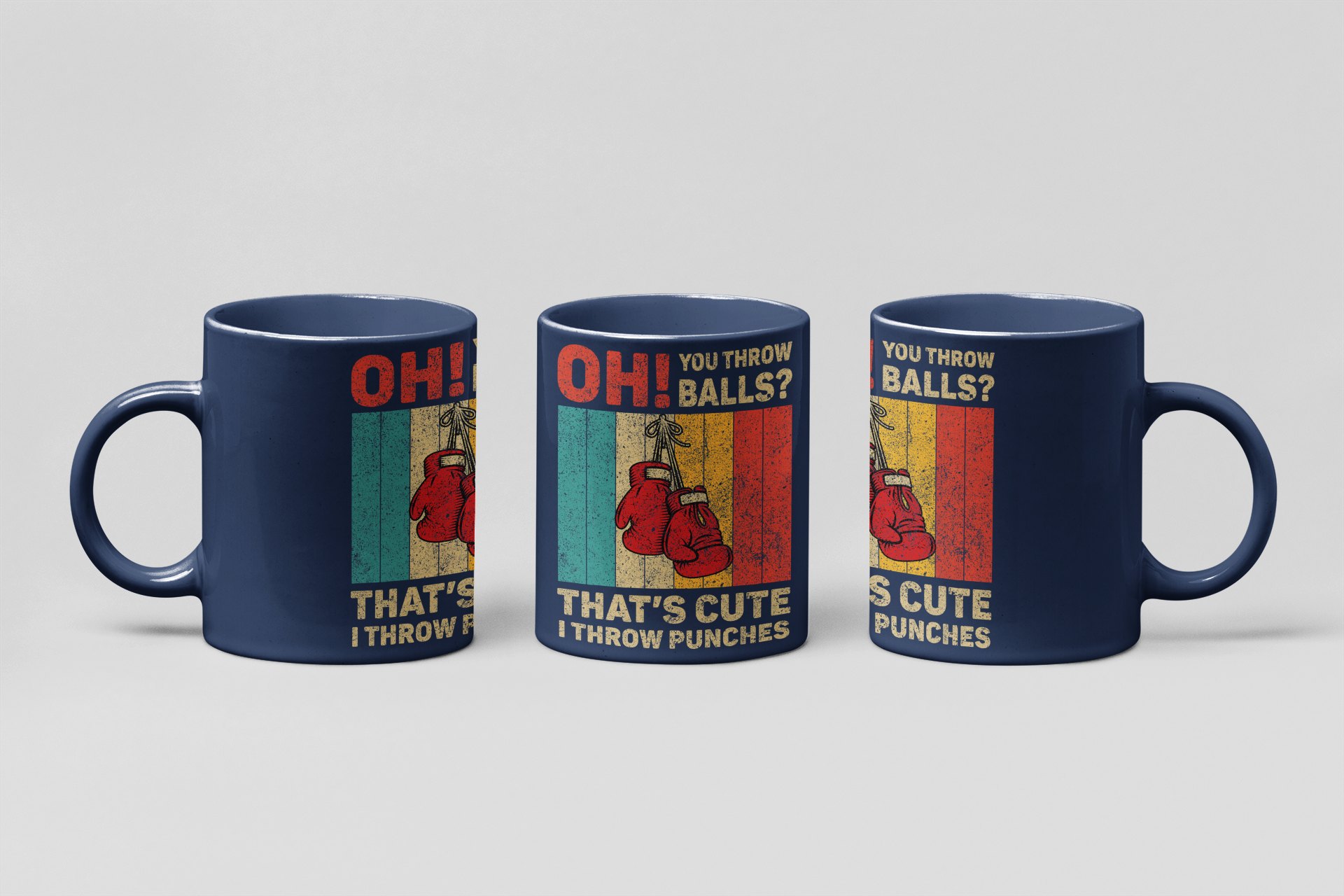 Oh You Throw Balls Retro boxing mug in navy