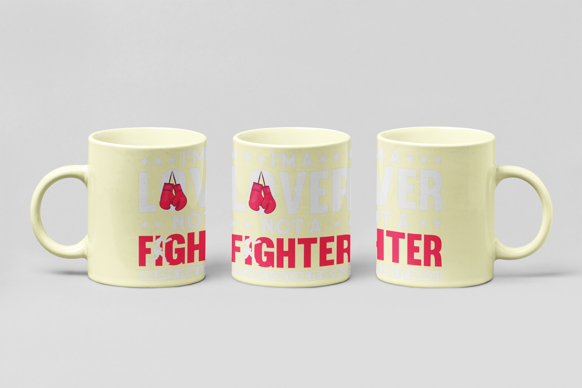 Lover Not Fighter Pink boxing mug in cream