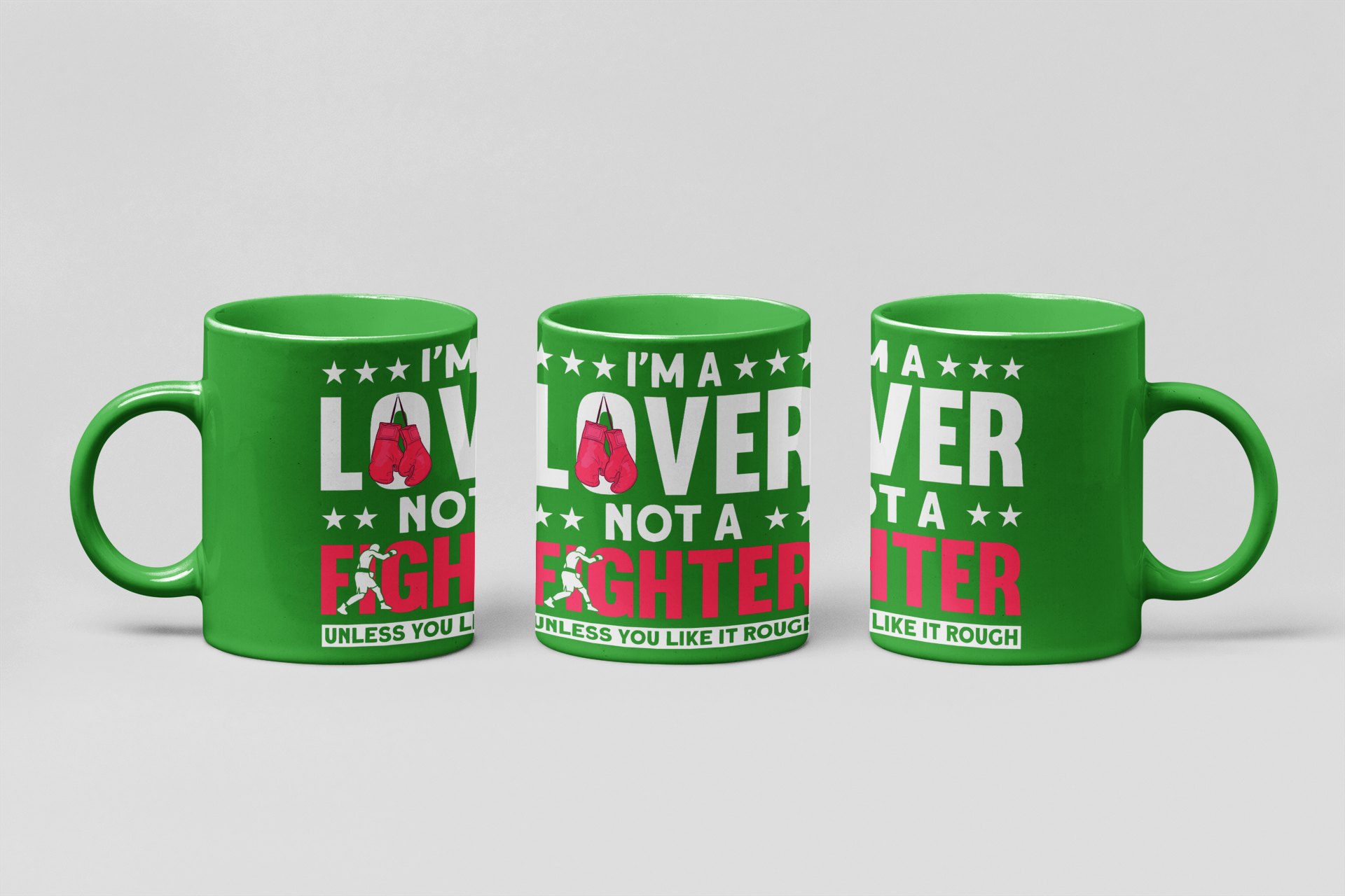 Lover Not Fighter Pink boxing mug in forest green